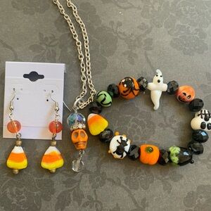 Halloween Themed Jewelry Set; Necklace, Bracelet & Earrings